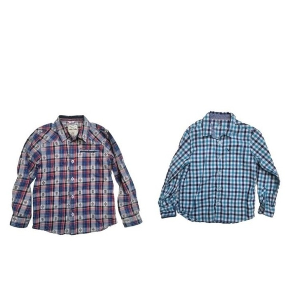 Allen Solly Boys  Button Up Shirt XS 5-6 Blue Check Long Sleeves Lot‎ Of 2